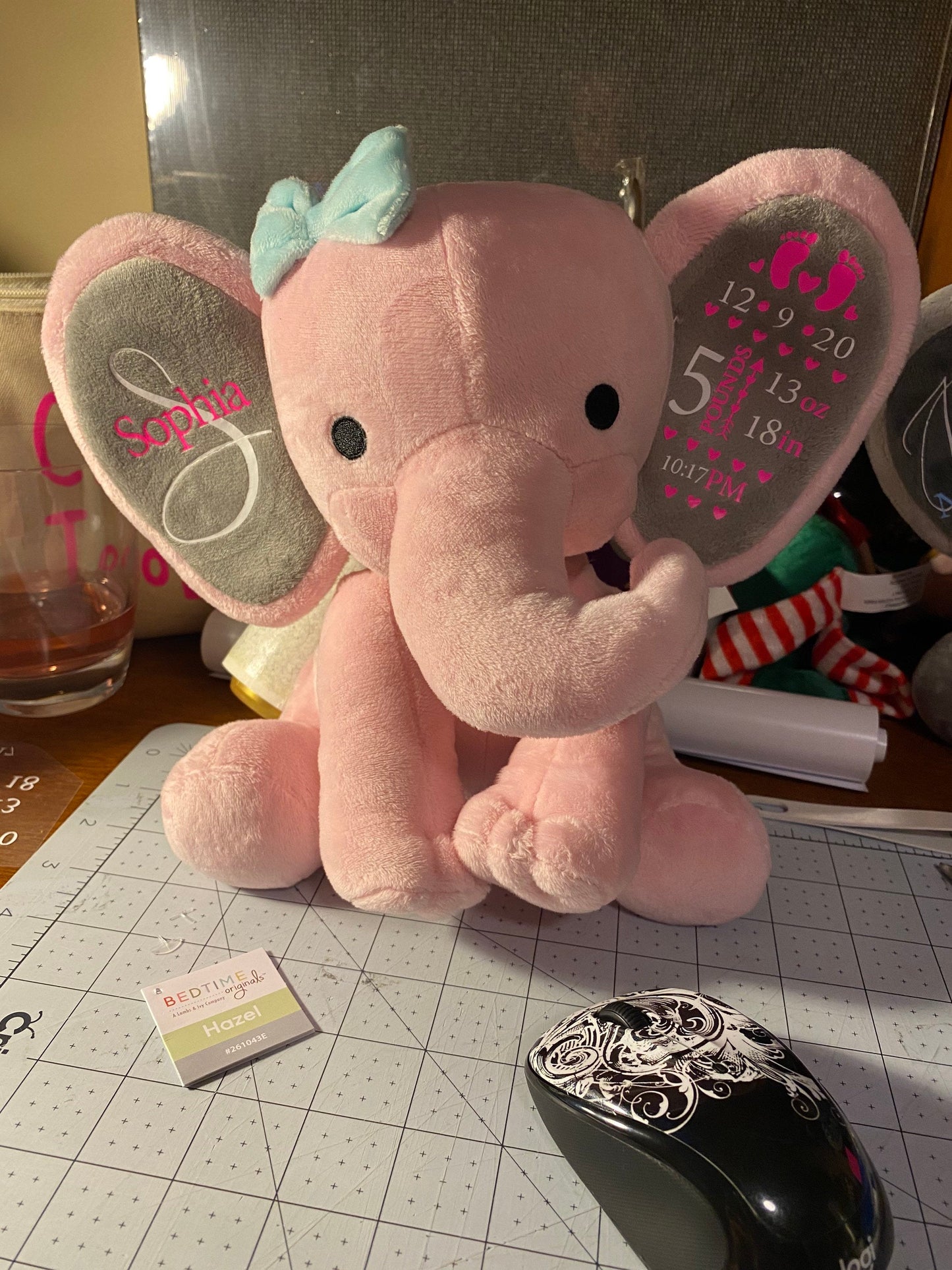 elephant keepsake birthstats stuffed animal - baby keepsake - baby gift - baby shower - christmas - baby announcement - 9” to 10” tall