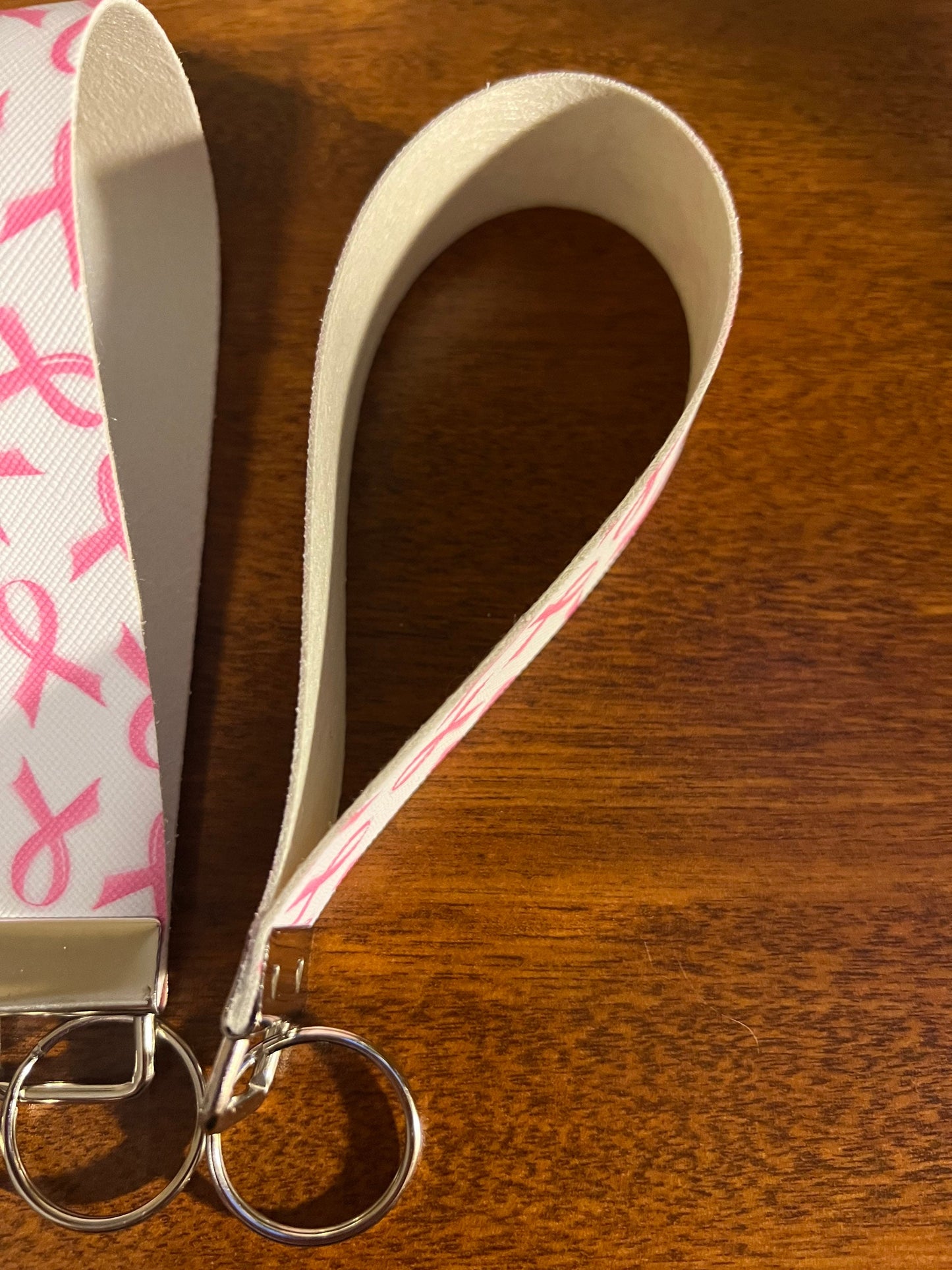 October Breast Cancer Pink Ribbon Faux leather key fob keychain accessories Awareness