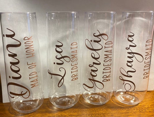 Bridal Party Gift - personalized 9oz Plastic Champagne Flute - Bridesmaid, Maid of Honor, Wedding Party, Birthday, Events, ect.