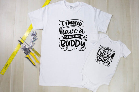 i finally have a drinking buddy - daddys future drinking buddy tshirt and bodysuit set