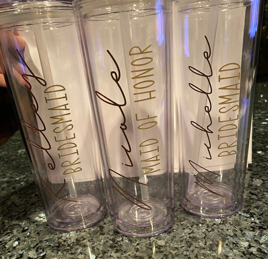Bridal Party gift - personalized 16oz acrylic skinny tumber - Bridesmaid, Maid of Honor, Wedding Party