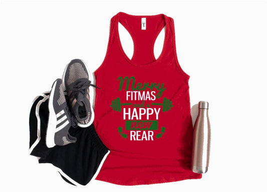 merry fitmas and a happy new rear ladies raceback tank - Holiday racerback tank